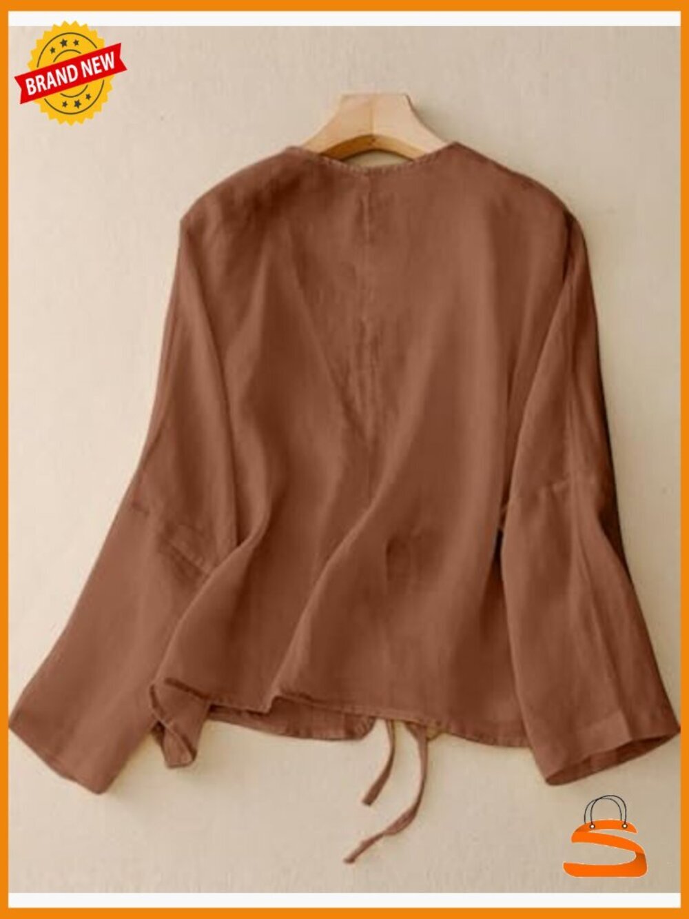 Casual Cotton Linen Cardigan, V-Neck Tie Front, Batwing Sleeve, Lightweight - Picture 2 of 6